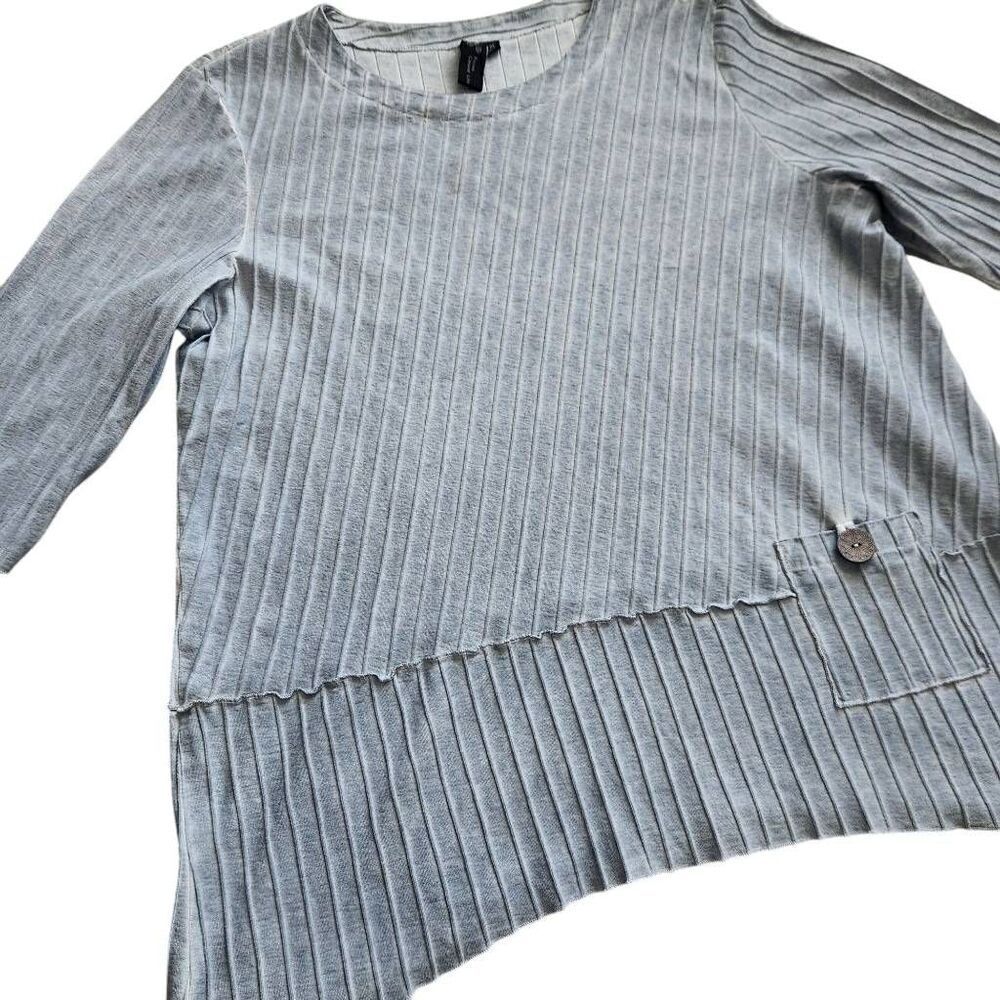Focus Casual Life Tunic Blouse Top Womens XL Lagenlook Asymmetric Ribbed Boho Bl